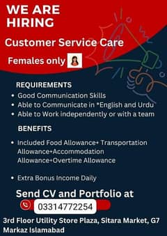 Female Manager required urgently