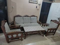 WOODEN SOFA SET WITH TABLE.
