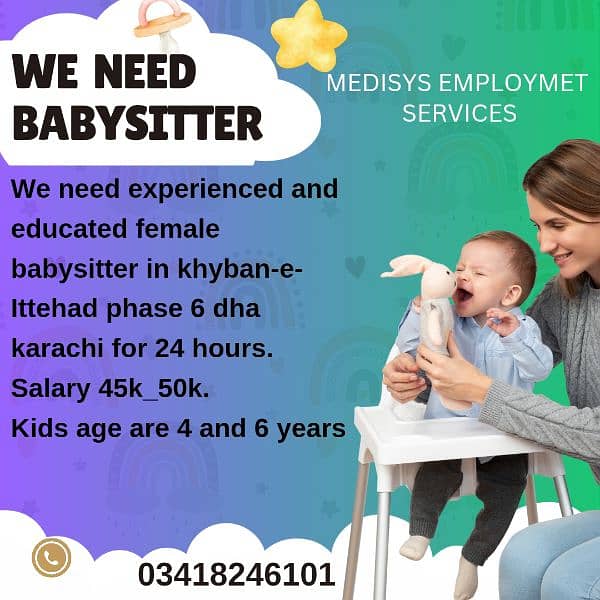Required experienced and educated female babysitter in DHA Phase 6 0