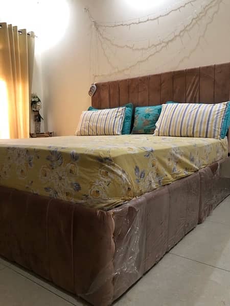 ROSE GOLD VELVET BED WITH MATTRESS FOR SALE 2