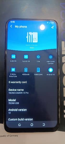 Tecno Camon 15 Pro 6+128 GB,  10/10 with box, charger 25000 3