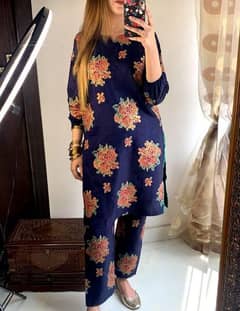 Sale : 2 Pcs Women's Stitched Arabic Lawn Printed Shirt and Trouser