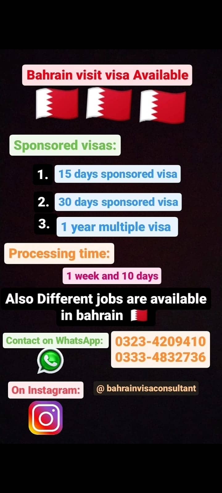 Work visa for Australia,  Bahrain, japan 2