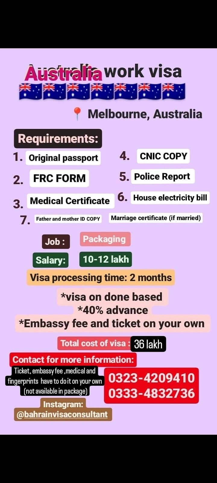 Work visa for Australia,  Bahrain, japan 1
