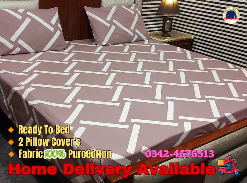Double Bedsheets With 2 Pillow Cover's, Granted Colours, Ready To Bed 0