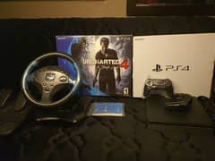 PS4 Slim With Two Original Controllers and steering wheel