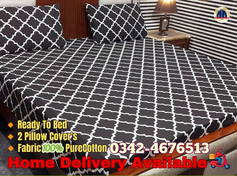 3 psc Printed Double Bedsheets With 2 Pillow Cover's, PureCotton 0