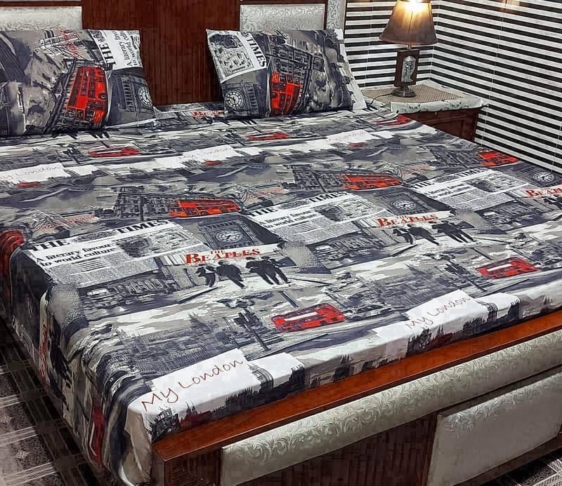 3 psc Printed Double Bedsheets With 2 Pillow Cover's, PureCotton 14