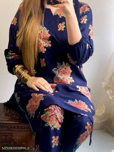 2 pcs women stitched arabic lawn printed shirt and trouser 2