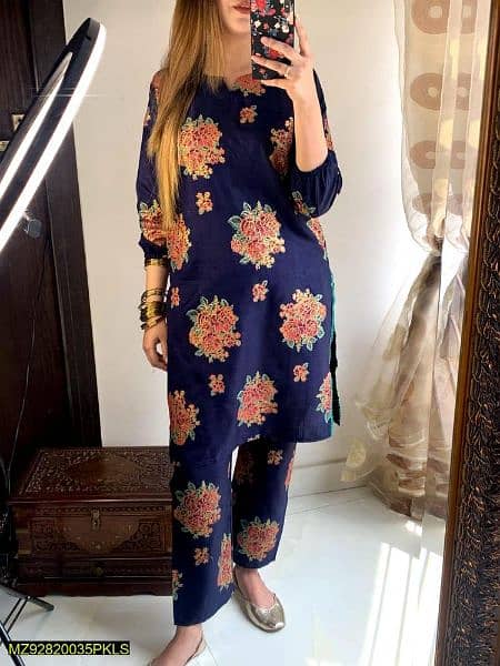 2 pcs women stitched arabic lawn printed shirt and trouser 3