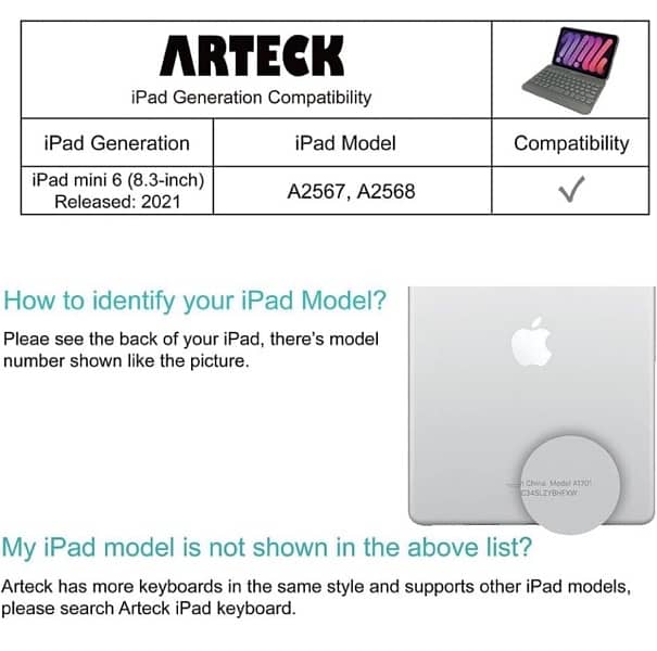 Arteck Bluetooth shockproof Keyboard Case for iPad Mini 6, 8.3-inch 13