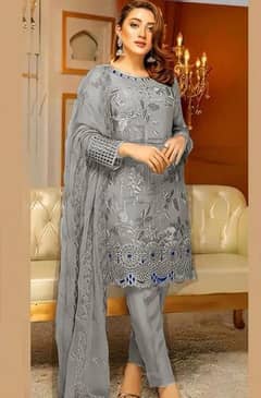 3pcs  women's unstitched lawn embroidered