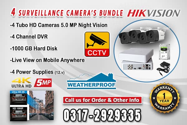 4 CCTV Cameras Bundle, Brand Hik Vision 0
