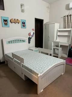 kids bed set / side table / study table / cupboard / bed with mattress