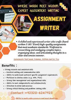 Assignments Writer (Hand written & MS office) plus Presentation Maker