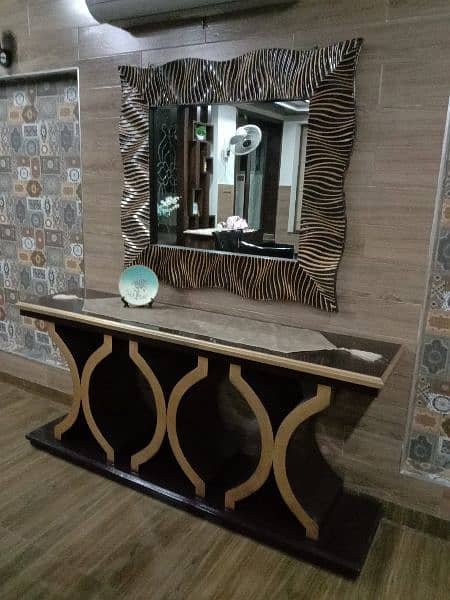 wooden console with mirror very less used 1