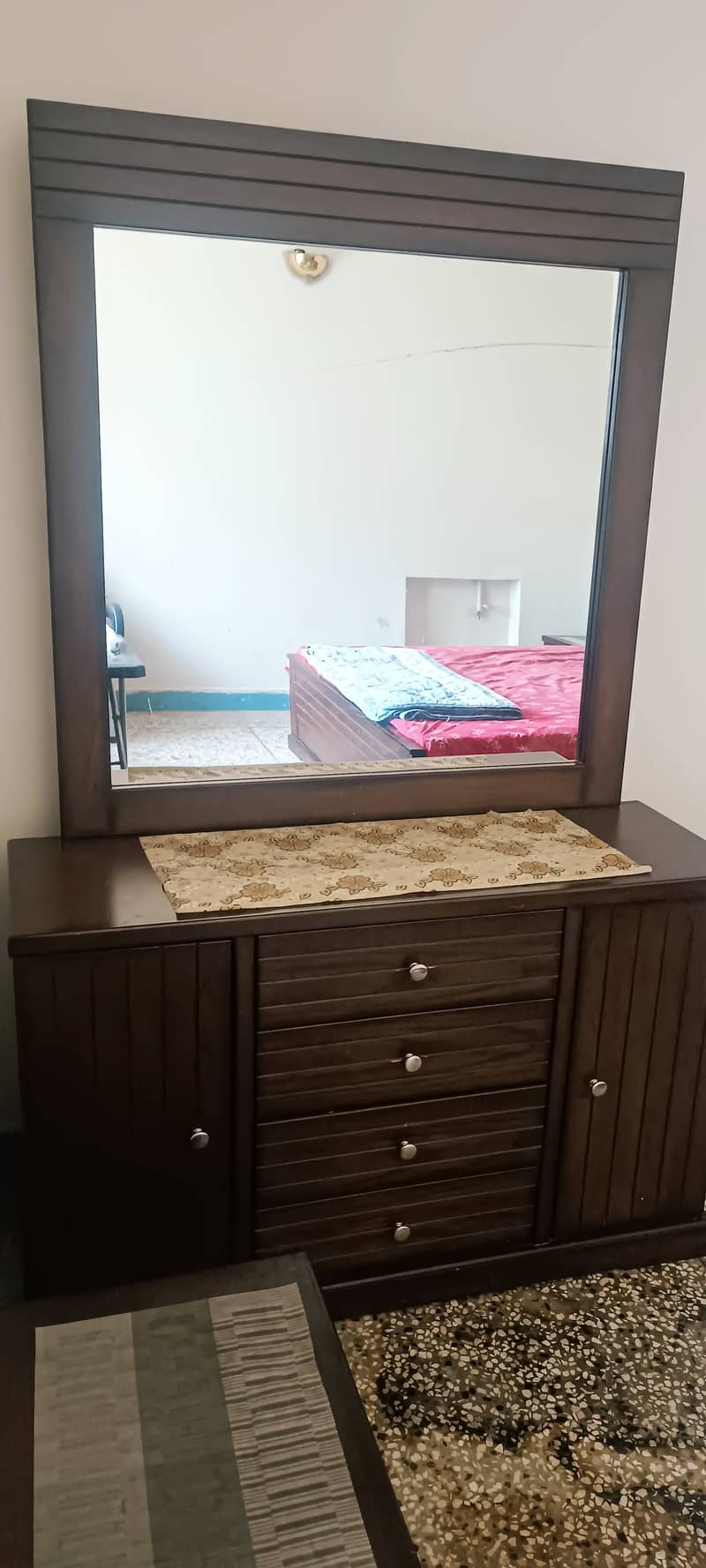 King size bed with dresser, side tables, and mattress 2