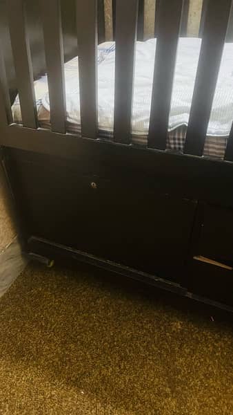 used wooden cot with 2 drawers and one box 2