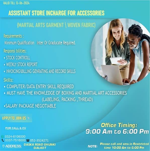 Accessories store incharge required 0