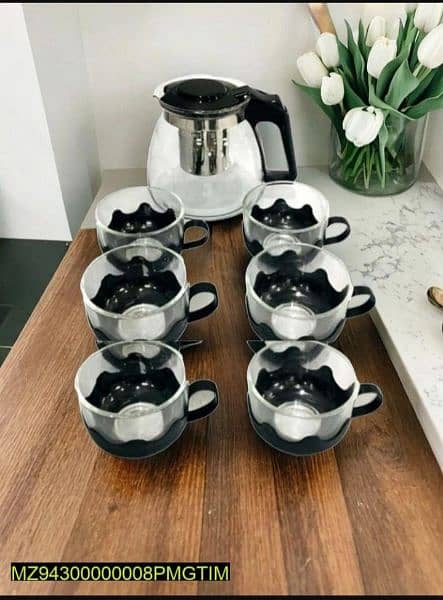 Glass kettle with infuser and set of 6 cups(950ml) 1