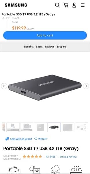 Samsung T7  portable SSD 1TB 1