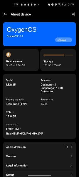 OnePlus 9 pro 12/256 Single sim Global 11