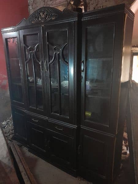 good condition kitchen cabinet with glass. dark brown furniture color 2