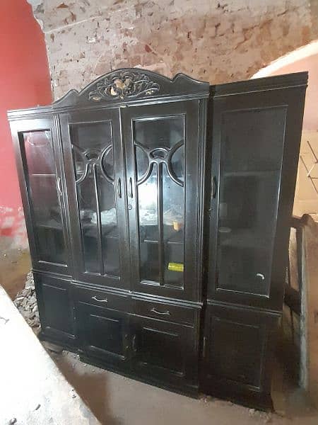 good condition kitchen cabinet with glass. dark brown furniture color 3