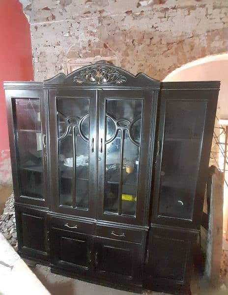 good condition kitchen cabinet with glass. dark brown furniture color 4