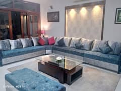 L-shaped velvet sofa