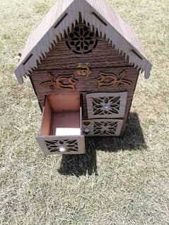 Home decoration wood made house with mini daraz