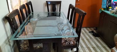 Dining table top glass with 6 chairs. . . excellent condition