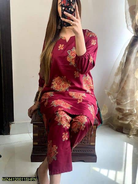 2 PCs women's stitched Arabic lawn printed shirt and trousers 2