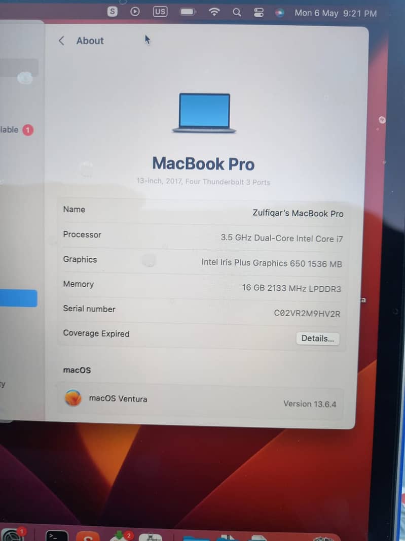 MacBook Pro 2017, Display 13″, core i7, 16GB ram, 1TB SSD 9
