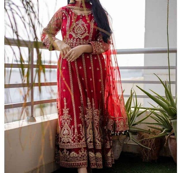 Embroidered Branded Red Maxi/long frock for Nikkah brides/ Formal 1