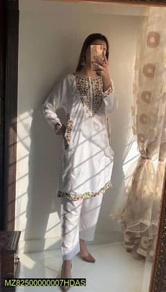 2 pse woman 's Stitched Linen Embroidered Suit