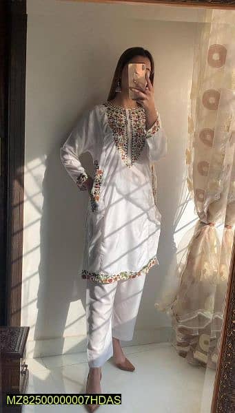 2 pse woman 's Stitched Linen Embroidered Suit 0