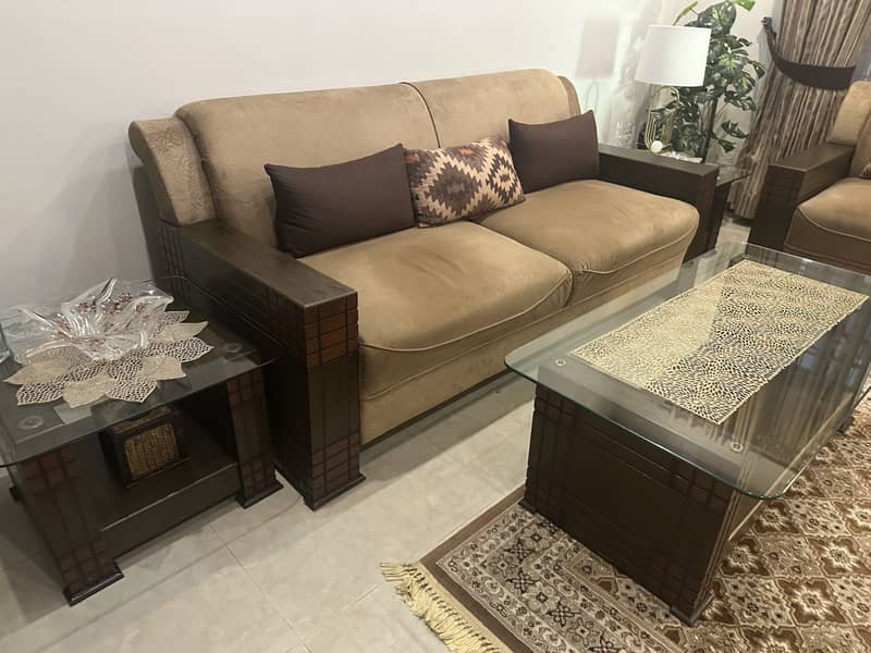 7 seater sofa with center table and 2 side tables and cushions 3