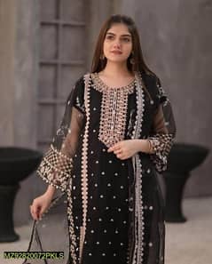 3 pcs woman's stitched Orgenza embroidered suit 0