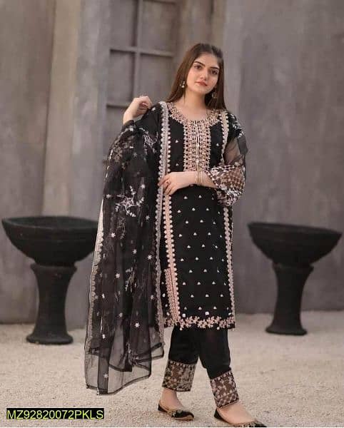 3 pcs woman's stitched Orgenza embroidered suit 2