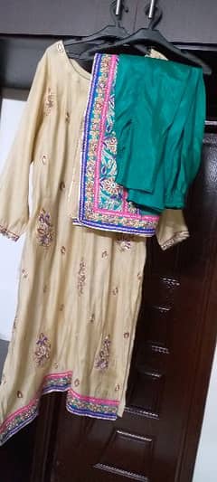 3 pc Indian style work long shirt and churidar pajama with dupatta 0