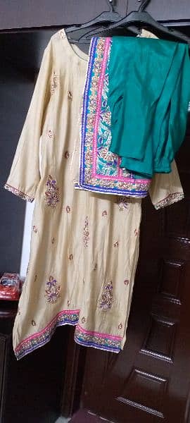 3 pc Indian style work long shirt and churidar pajama with dupatta 1