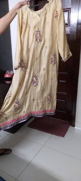 3 pc Indian style work long shirt and churidar pajama with dupatta 2