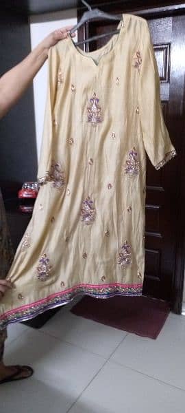 3 pc Indian style work long shirt and churidar pajama with dupatta 3