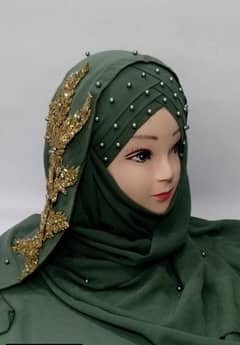 Womens fancy pearls chiffon Hijab with 3D flower Brunch