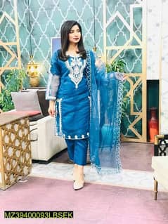 3 Pcs Women's Stitched Organza Embroidered Suit 0