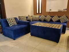 Blue 8 Seater L Shaped Sofa With Table