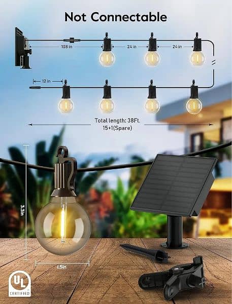 OUTDOOR SOLAR STRING LIGHTS 48FT (30+2 BULBS) 1