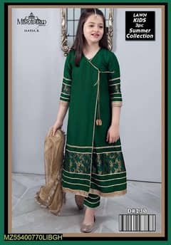 3 Pcs Girl's Unstitched Lawn Embroidered Suit