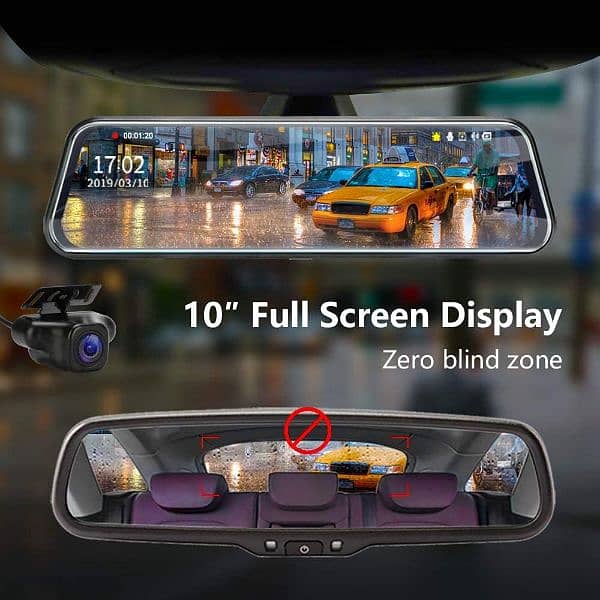 Jansite 10" Mirror Dash Cam Full Touch Screen with Loop Recording 3